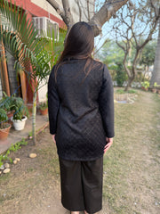 Black textured woollen Top