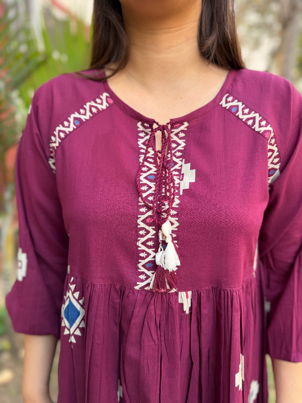 Wine Abstract Dress neck detail by MySanskritam