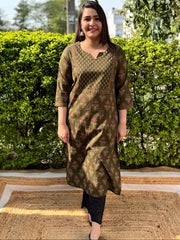 Mehendi green sanganeri yoke kurta