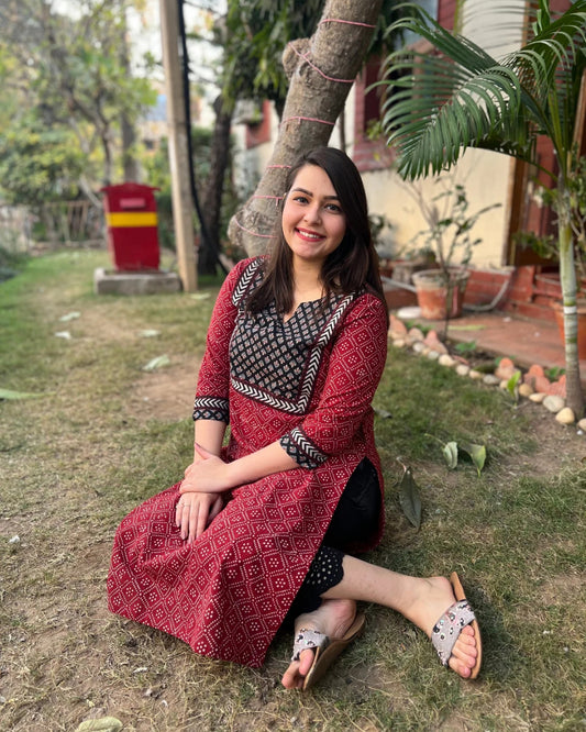 Maroon Bindi Yoke kurta
