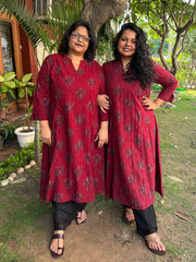 Maroon Slub Peacock A-line Kurta by MySanskritam