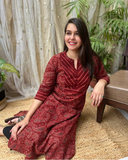 Maroon Ambi Ajrakh Yoke Kurta