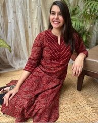 Maroon Ambi Ajrakh Yoke Kurta