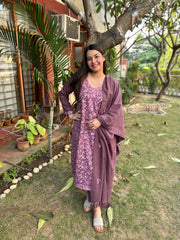Purple embroidered Woollen full suit set