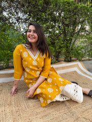 Mustard Full embroidered Long kurta