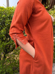 Rust Bloom Tassel A-line Kurta pocket by Sanskritam