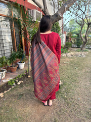 Maroon solid Woollen full suit set