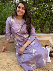 Lavender full embroidered Long kurta