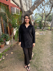 Black textured woollen Top