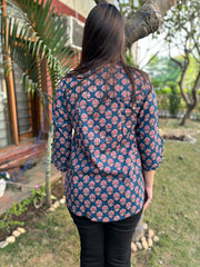 Royal blue flower button shirt