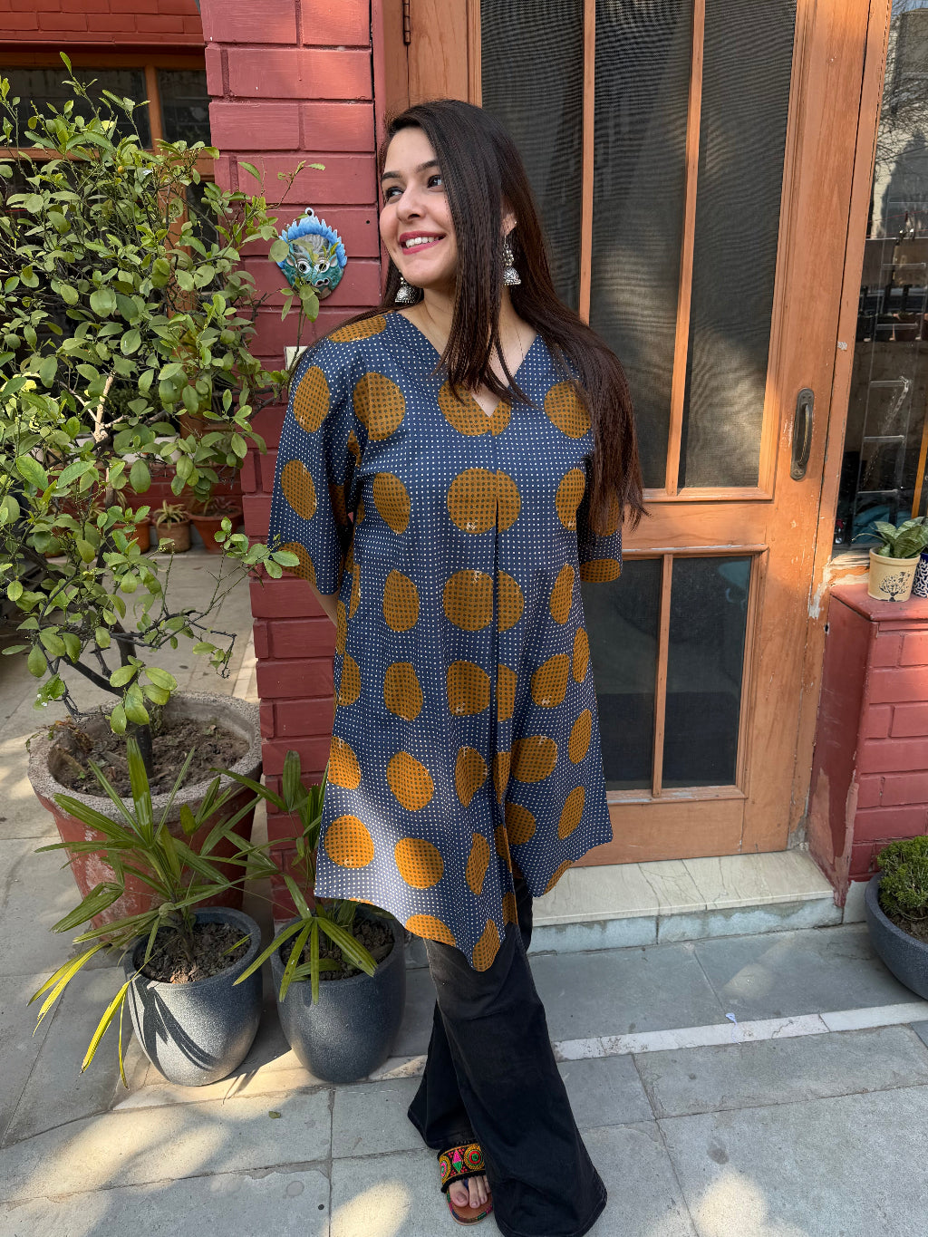 Indigo Polka Top by Sanskritam