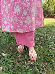 Pink floral Aline coord set with pocket