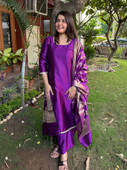 Purple Banarsi Silk Suit Set by MySanskritam