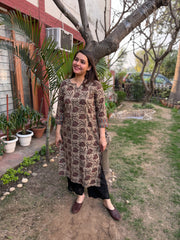 Ruhani Brown Rose Handblock Kurta
