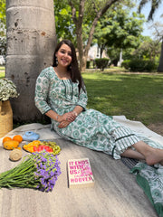 Sea Green floral handblock full suit set