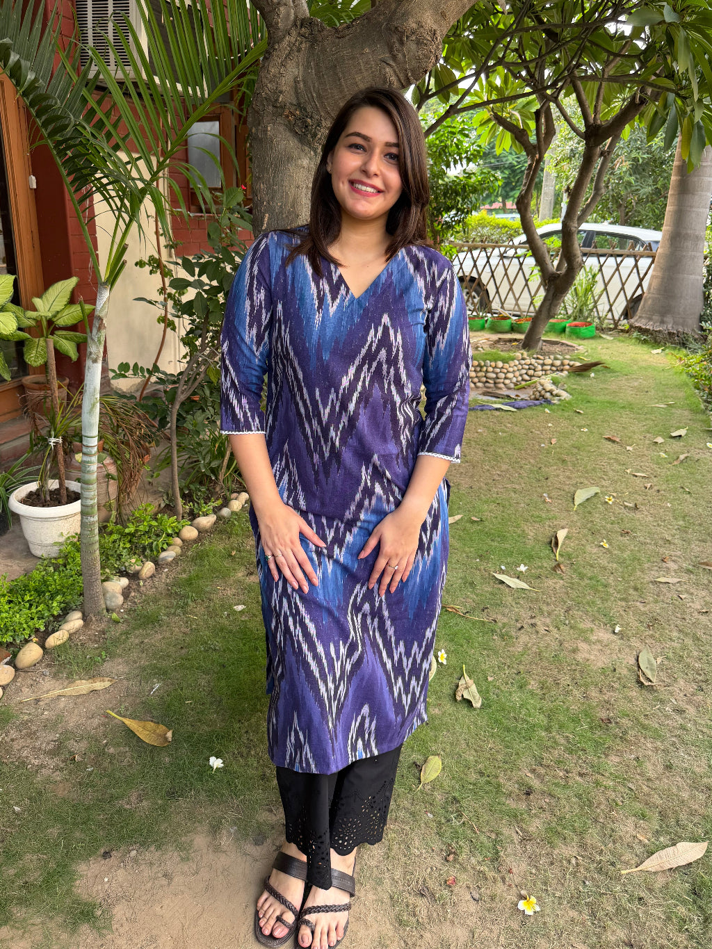 Royal Blue Ikkat Kurta by Sanskritam