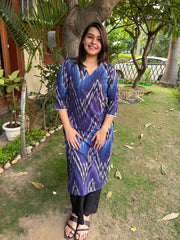Royal Blue Ikkat Kurta by Sanskritam