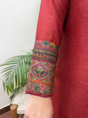 Dark Rust woollen kurta with border