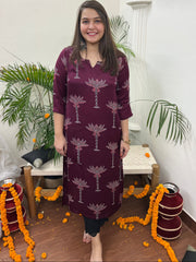 Premium Modal Wine Tree long kurta - MYSANSKRITAM