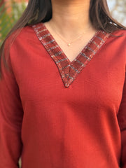 Rust solid border kurti