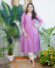 Lavender Textured Chanderi Aline kurta