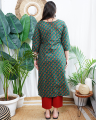 Bottle green Sanganeri kurta duppata set