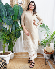 Beige Embroidered Kurta