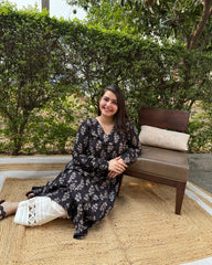 Brown handblock chudi sleeve Aline kurta