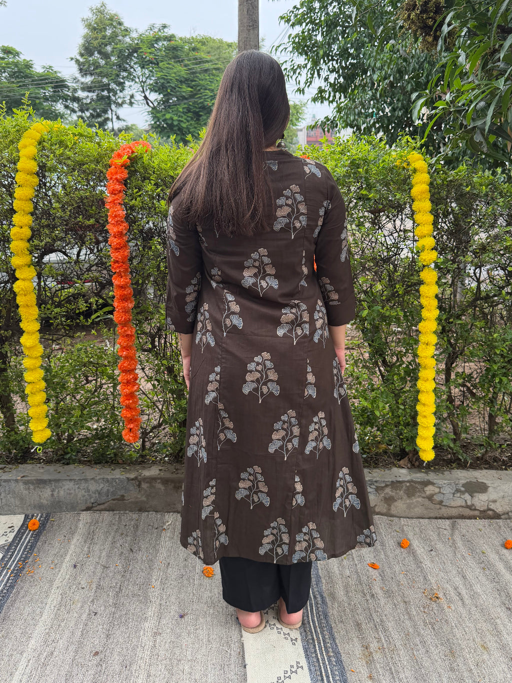 Brown Buta A-line Kurta With Pocket from the back