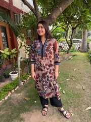 Beige big flower floral kurta