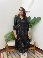 Black geometric A-line kurta