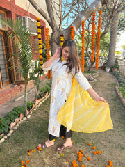 Cream applique work kurta with leheriya duppata