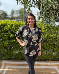 Black big leaf modal silk top