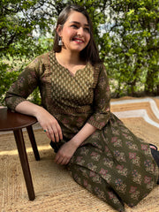 Mehendi green sanganeri yoke kurta
