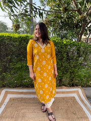 Mustard Full embroidered Long kurta