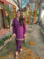 Purple embroidered coord set
