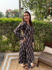Brown handblock chudi sleeve Aline kurta
