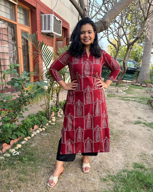 Maroon Minar Ajrakh Kurta
