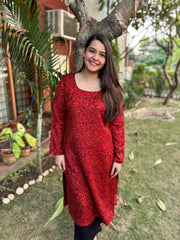 Red Floral woollen Kurta