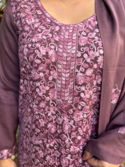 Purple embroidered Woollen full suit set