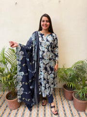 Blue Floral Aline suit set