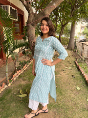 Pastel blue ikkat kali kurta