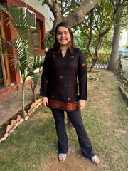 Black embroidered woollen short kurti