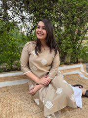 Beige Full embroidered Long kurta