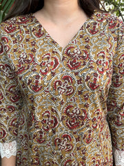 Mustard kalamkari Aline Kurta