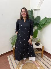 Black small flower embroidered aline kurta