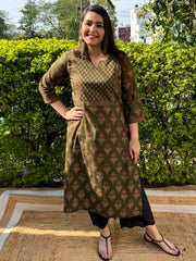 Mehendi green sanganeri yoke kurta