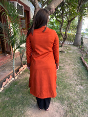 Rust woollen Border kurta - MYSANSKRITAM