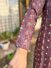 Onion pink digital printed woollen suit set with embroidery