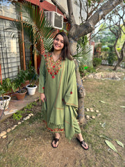 Pista green embroidered woollen suit set